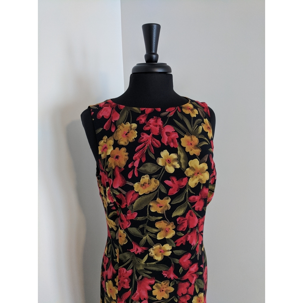 Liz Claiborne Red/Yellow Floral Sleeveless Dress